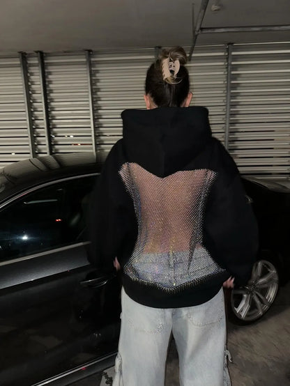 Luna Rhinestone Mesh Hoodie
