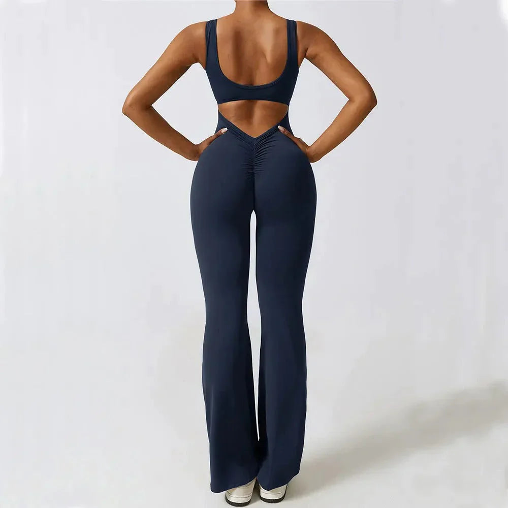 SculptFlow™ V-Back Flared Jumpsuit
